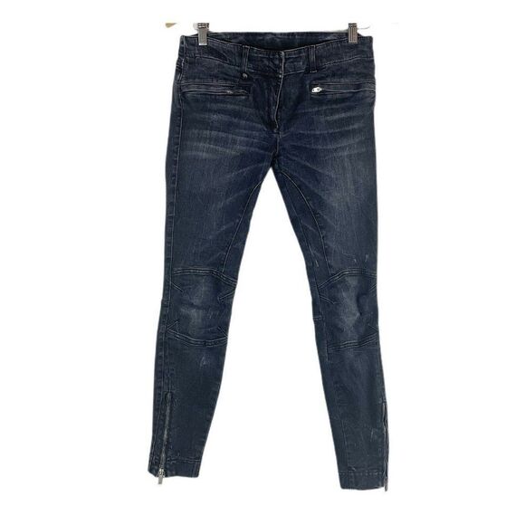 R13 Black Marble Moto Skinny Jeans With Zipper